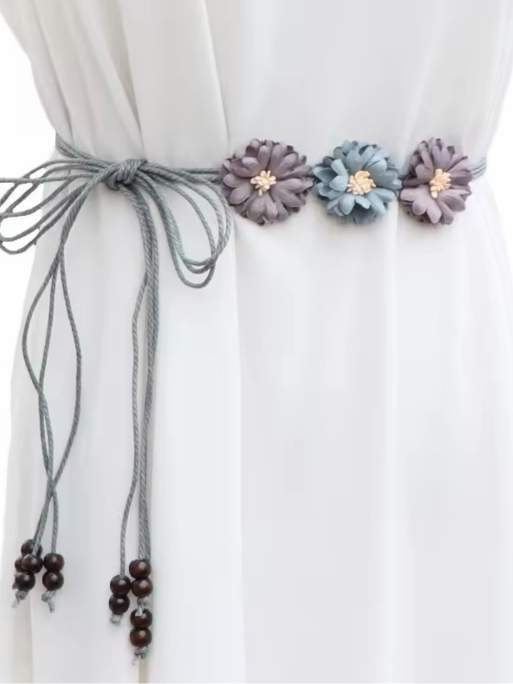 Floral Rope Tie Belt - Blue & Lavender